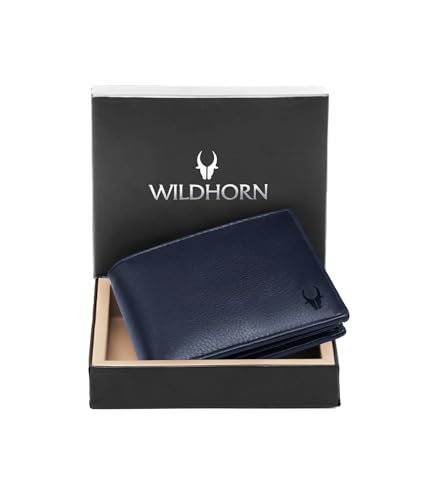 WildHorn Wallet for Men Leather Original, Mens Wallet, Leather Wallets for Men Stylish, Bi-Fold Wallets for Man, 9 Card Slots, Secret Card Slots, Coin Pocket, Gift for Mens (Blue)