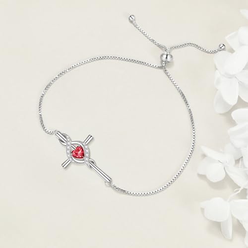 ONEFINITY Cross Bracelet for Women 925 Sterling Silver Cross Birthstone Pendant Bracelet Infinity Cross Religious Jewelry Gifts for Women2