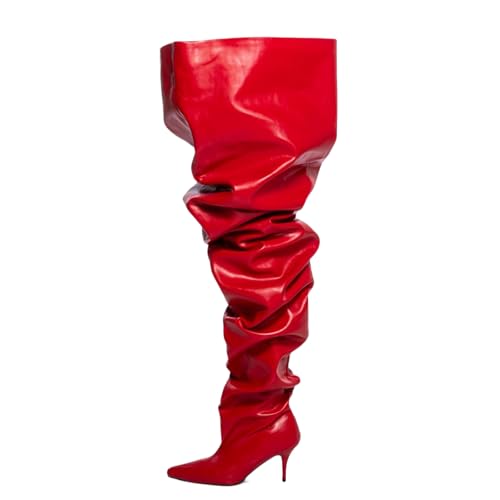 Thigh High Boots for Women Wide Calf Stiletto High Heel Over the Knee Pointed Toe Slouchy Stylish Pull On Long Boots