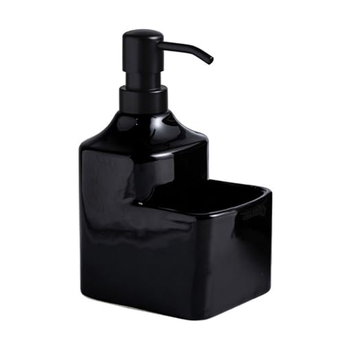 dispensador jabon Dispensador de jabón de encimera de cerámica con Soporte for Esponja. Dispensador de loción Dos en uno for cocinas, hoteles y baños (2 Unidades). Ducha(Noir)