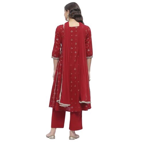 Image of Biba Women 100% Cotton 3 /4 Sleeve Round Neck Kalidar Printed Suit Set