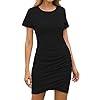 BTFBM-Womens-2021-Casual-Crew-Neck-Short-Sleeve-Ruched-Stretchy-Bodycon-T-Shirt-Short-Mini-Dress BTFBM Women's 2023 Summer Casual Beach Dresses Crew Neck Short Sleeve Wrap Party Club Mini Ruched Bodycon T Shirt Dress(Black, Medium)