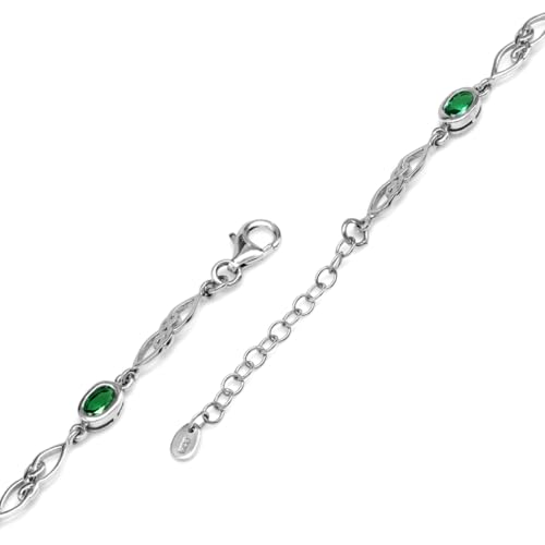Image of Silvershake Birthstone Gemstones White Gold Plated or Yellow Gold Plated 925 Sterling Silver Scroll /Filigree Celtic Knot Weave 7.25 to 8.75 Inch with Adjustable Extension Bracelet Jewelry for Women