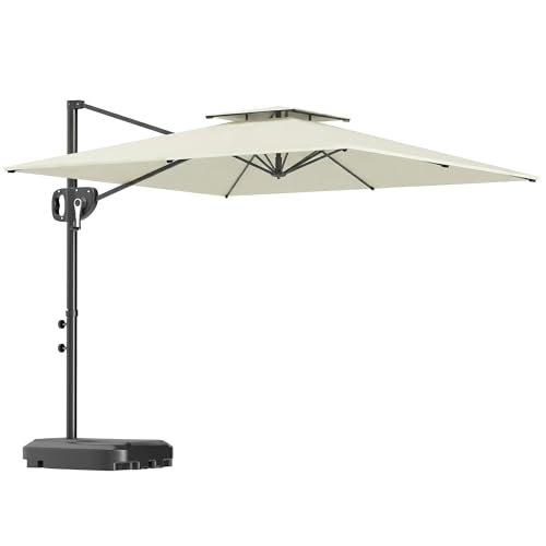 Outsunny Parasol déporté carré 2,5 x 2,5 m, parasol de jardin extérieur avec manivelle, 2 bases incluses, toile polyester 200 g/m², double toit, 8...