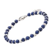 OMI® - Bracciale Uomo Donna in Acciaio, Sfere 4 mm, Lunghezza 18 + 3 cm (Lapislazzuli)