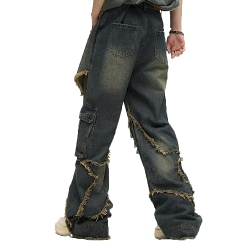 Men's Vintage Flared Leg Denim Jeans Streetwear Trendy Fashion Cargo Denim Pants3