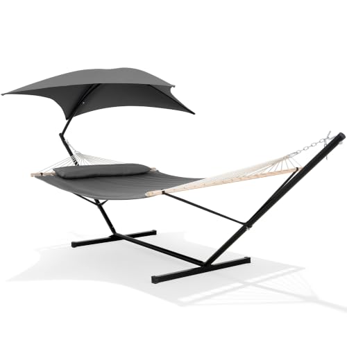 SUNCREAT Hammocks Standing Patio Hammock with Canopy Portable Hammock with Stand Foldable Patent Pending Dark Gray