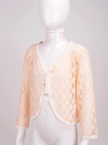 Kids Big Girls Long Sleeve Lace-up Sheer Cardigan Summer Lace Hollow Floral Shrug Cardigan Casual Dress Cover Up3