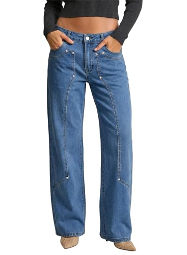 Sidefeel Women's Wide Leg Jeans High Waisted Stretchy Fashion Baggy Barrel Denim Pants Size 4 Light Blue