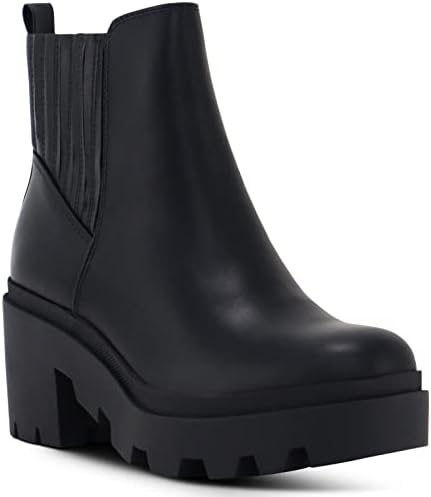 Soda Women's Ankle Boots Slip on Chunky Block Mid Heel Elastic Panel Casual Chelsea Western Booties - (Black PU) - 7.5 | Image 2