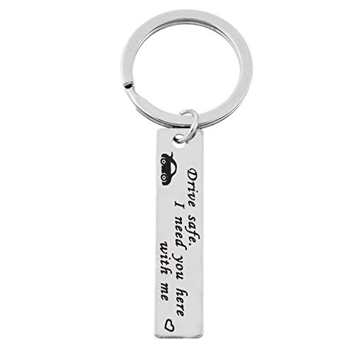 Goddesslili Drive Safe I Need You Here with Me Keychain for Men Women Family Dad Mom Metal Jewelry Gift Under 5 Dollars