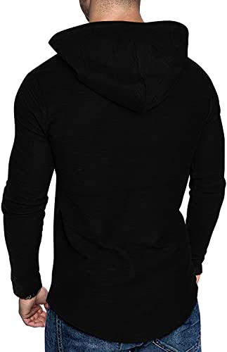 Aiyino Men's Long Sleeve Athletic Hoodies Sport Sweatshirt Solid Color Fashion Pullover L Black #TOP2