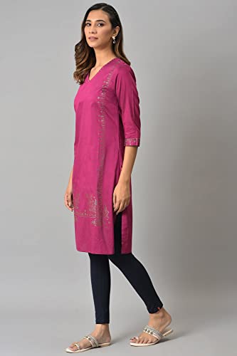 Image of W for Woman Women's Viscose Regular Fit Regular Mukaish Printed Kurta with Sequins