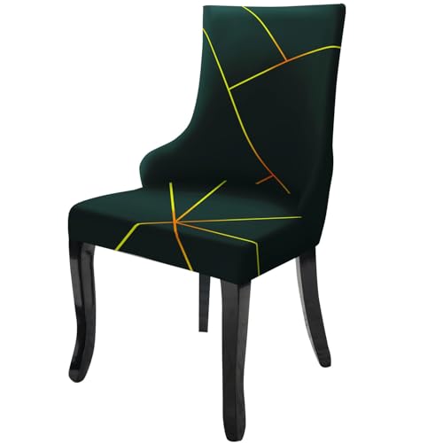 Image of House of Quirk Polyester Wingback American Side Chair Slipcover-Accent Chair Cover Slipcover with Arm,Washable Dining Chair with Nailed Trim Protector for Dining Living Room Pack of 6 Green Gold Prism