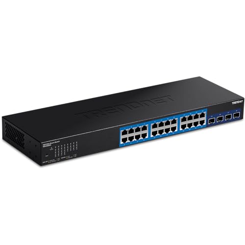 Image of TRENDnet 28-Port Web Smart Switch, 24 x Gigabit Ports, 4 x 10G SFP+ Slots, High Speed Network Uplinks, 128 Gbps Switching Capacity,1U Rack Mountable,Lifetime Protection, Black, TEG-30284