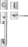 Berlin Modisch HandleSet Front Door Entry Handle and Deadbolt Lock Set Slim Square Single Cylinder Deadbolt and Lever Reversible for Right & Left Sided Doors Heavy Duty - Satin Nickel Finish