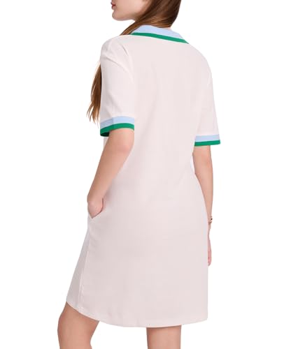 Image of WOWULOVELY Polo Dress for Women V Neck Casual Short Sleeve Mini Shirt Dress Flowy Contrast Color Golf Tennis A Line Dresses(White-M)
