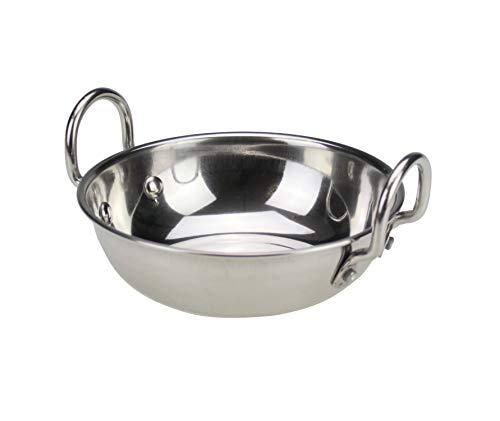 Stainless Steel Balti Dish with Handles Indian Curry Serving Dish Bowl Stainless Steel Karahi Kadai Kadhai Deep Frying Cooking Serving Pot Pan Deep Curry Pan (1, 15.5cm /6.2)