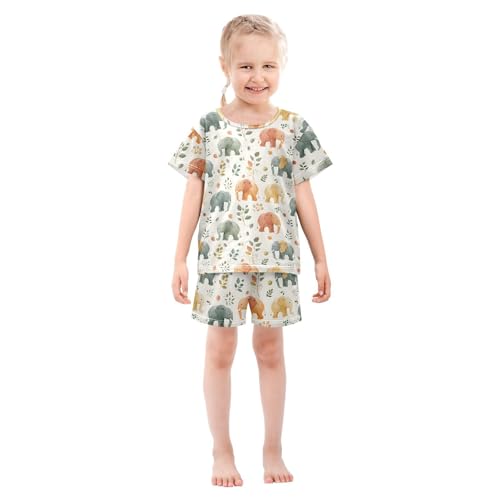 ALAZA Elephant Leaves Watercolor Pajamas Short Sleeve 2 Piece Sleepwear Top and Bottom Pajama Set Unisex3