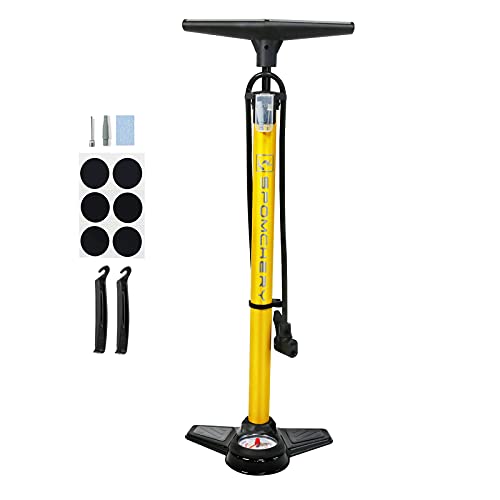 Bike Pump, Bike Tire Pump with Gauge, Bicycle Floor Pump with High Pressure 160 Psi/ Fits Schrader and Presta Valve Types - Air Pump for Bike Motorcycles and Other Inflatablesï¼ˆBike Tire Repair Kitï¼‰