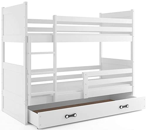 Lit superposé Rico 160x80 avec sommier, Matelas et tiroir-Coffre, Blanc (Blanc+Blanc)