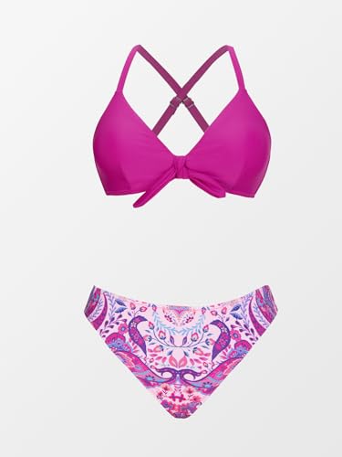 Image of CUPSHE Women's Two Piece Bikini Set Floral Print Knot Bunny Tie | Bunny Tie,Adjustable Straps,Soft Removable Cups,Flattering Bathing Suit For Vacation And Beach