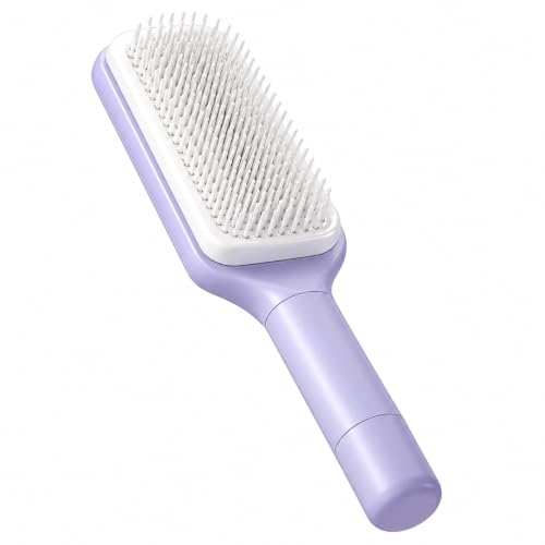 Image of One Click Self Cleaning Hair Brush for Women and Kids, Anti Static Detangling Paddle Comb with Flexible Bristles for Wet, Dry, Curly, Thick, Fine and Everyday Hair Care