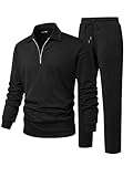 JMIERR Track Suits for Men Set 2 Piece Outfits Long Sleeve Quarter Zipper Polo Shirt & Joggers Sweatpants with Pockets Fall Tracksuit Matching Lounge Sets, Black, M