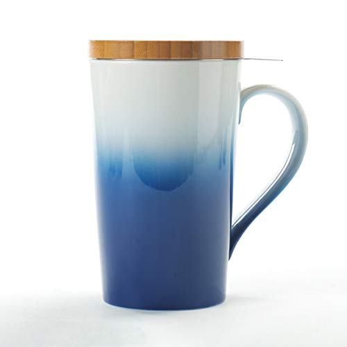 TEANAGOO Taza de té de cerámica M066-N con infusor y Tapa, 510 ml, Azul Marino, Platos de Viaje con Filtro, Taza de té, cafetera, Filtro de té Suelto Cover