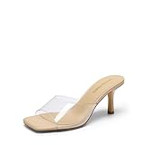 DREAM PAIRS Women's Kitten Heels Sandals – Square Toe Slip On Low Heels, Heeled Mules Footwear for Everyday, Dressy & Casual Occasions,Size 7,Nude/Clear,SDHS25004W