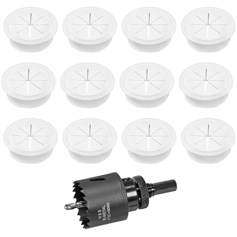 2" White Desk Grommet, JTemgle Flexible Cable Grommet with Bi-Metal Hole Saw Plastic Cable Hole Cover Wire Organizer Caps Desktop Cord Management for Home Office TV Stands Tabletops, 13 Pieces Cover