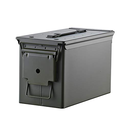 Huarui Metal Ammo Case Can – 50 Cal Military And Army Solid Steel Holder Box For Long-Term Shotgun Rifle Nerf Gun Ammo Storage (Army Green, 50Cal) #TOP3