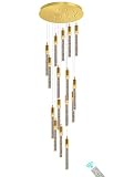 Flashing God 11feets Long Staircase Chandelier Modern 16-Lights Gold Transparent Crystal with Bubble