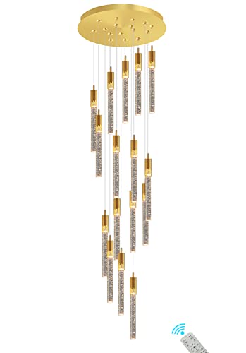 Flashing God 11Feets Long Staircase Chandelier Modern 16-Lights Gold Transparent Crystal With Bubble Pendant Light High Ceiling Chandelier Dimmable 3000-6000K Villa Entrance Foyer Lighting #TOP3