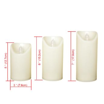Image of CANDLE CHOICE Outdoor Battery Operated Flameless Candles with Remote Timer Waterproof Flickering Plastic Electric LED Pillar Lights for Lantern Patio Garden Wedding Party Decoration 3 inchx5 inch,6 inch,7 inch 3 Pack