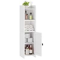 Lomojo Kleiner Badezimmer-Aufbewahrungsschrank, Eckschrank, Bodenschrank mit verstellbaren Regalen, freistehend, schmal, Badezimmer, Toilettenpapier-Organizer für kleine Räume (weiß)