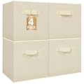 STORAGE MANIAC Storage Cubes, 11 Inch Collapsible Storage Bins with Handles, 4 Pack Fabric Foldable Bins for Organization, Durable Storage Bins for Closet, Shelves, Offices, Toys, 4-Pack Beige