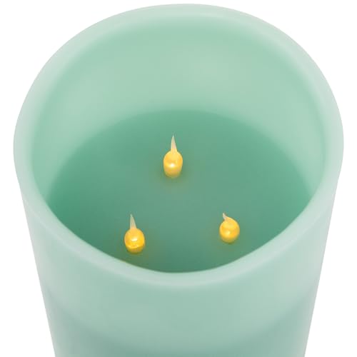 Image of Northlight Flameless LED Lighted 3-Wick Flickering Wax Pillar Candle - 8 inch - Sage Green