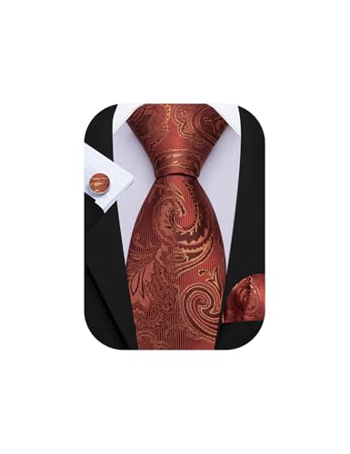 Image of Barry.Wang Men Ties Paisley Woven Silk Necktie Set with Pocket Suqare Cufflinks Formal