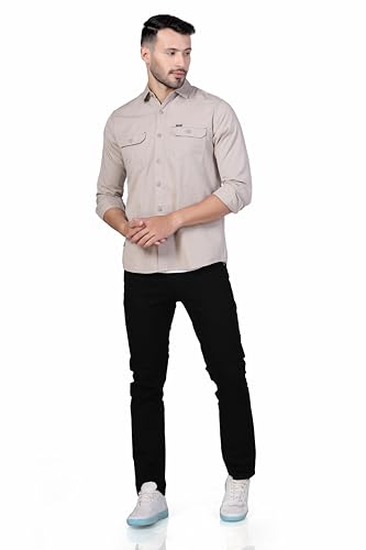 Image of Men's Cotton Twill Utility Shirt | Full Sleeve Button-Down Casual Shirt | Dual Chest Pockets | Comfortable Regular Fit | Everyday Wear