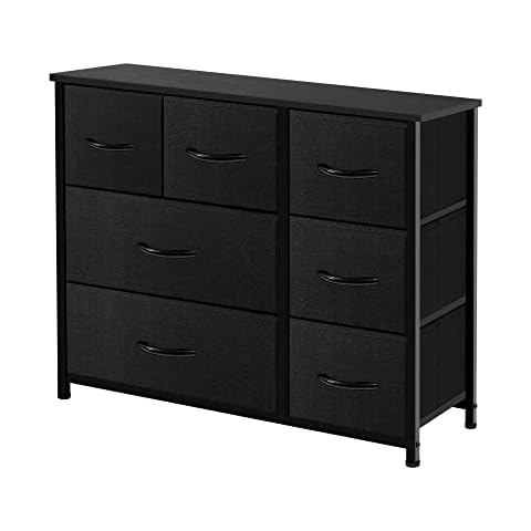 AZL1 Life Concept Dresser Storage Furniture Organizer-Large Standing Unit for Bedroom, Office, Entryway, Living Room and Closet-7 Removable Fabric Drawers, Engineered Wood Metal, Black Cover