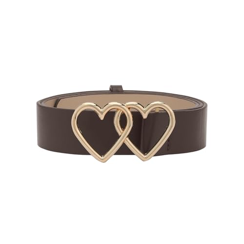 Women's Belt Double Heart Snap Buckle Fashion Casual Decorative Belts for Dresses Blouse