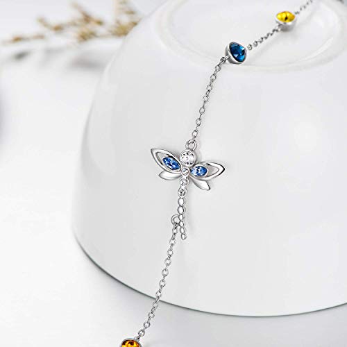 AOBOCO Sterling Silver Dragonfly Bracelet Embellished with Crystals from Austria, Adorable Insects in The Garden Series, Anniversary Birthday Multicolor Dragonfly Jewelry Gifts for Women-12