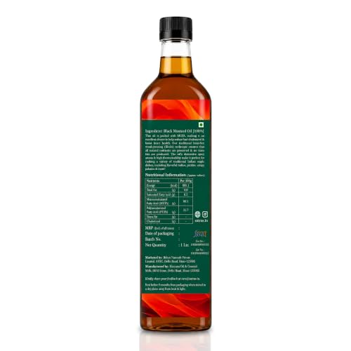 Image of SatRas Wood Pressed Black Mustard Oil, 1L Plastic Bottle | Kachi Ghani Sarso Oil | Cold Pressed & Unrefined | Rich in Omega 3, 6 & Vitamin E | Pure Edible Cooking Oil