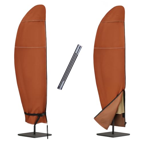 NettyPro Patio Outdoor Umbrella Cover for 12 to 14FT Offset Umbrella, Fade Resistant Waterproof Patio Cantilever Parasol Banana Umbrellas Cover with Zipper and Rod, Brown