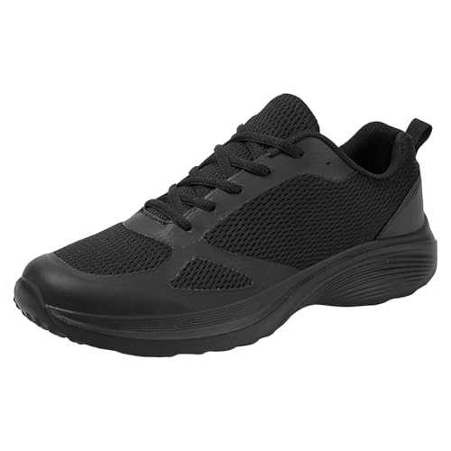 Zapatillas de correr para hombre, transpirables, zapatillas deportivas de malla, ligeras, para correr, fitness, correr, entrenamiento, ocio, cómodas, con cordones, Negro , 44 EU