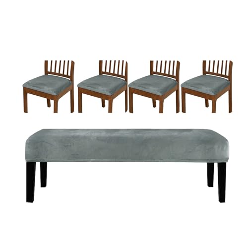 LAIOUSN Juego de 5 fundas elásticas para silla, forro polar plateado, antideslizantes, para el hogar
