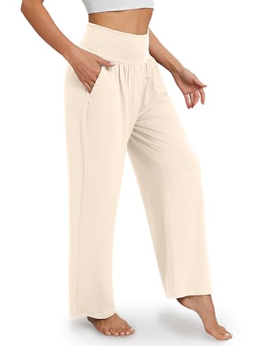 Image of Gracyoga Wide Leg Yoga Pants for Women Casual Loose Cozy Sweatpants High Waisted Lounge Pajama Flowy Pants With Pockets