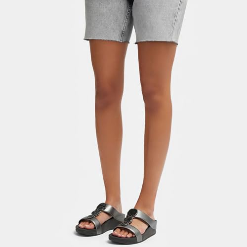 FitFlop Women's Halo Bead-Circle Metallic H-bar Slides Wedge Sandal4