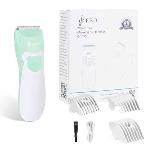 Image of FBO Baby Hair Clipper, Professional Quiet Waterproof Painless Body Hair Trimmer, Multi-Purpose Grooming Kit for Infants, Toddlers & Adults, Home and Salon Use, Green Bear